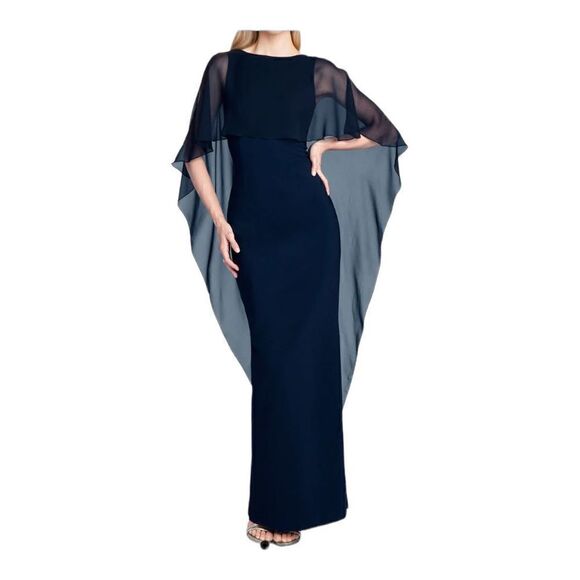 Teri
jon by Rickie Freeman Navy Blue Scuba Gown Chiffon Overlay Size 4 NWT - Picture 1 of 4